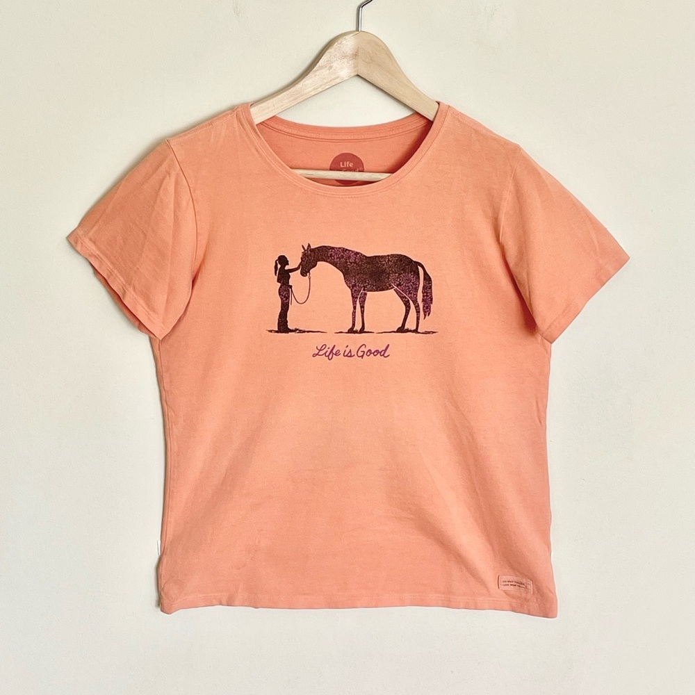 Life Is Good Horse Graphic Peach Crusher T Shirt Women’s Medium Classic Fit - Picture 3 of 14